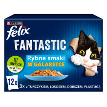 Felix Fantastiški žuvies skoniai drebučiuose su tunu, lašiša, menke ir plekšniažuvėmis - (12 x 85 g)