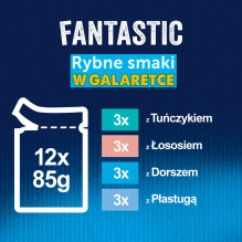 Felix Fantastiški žuvies skoniai drebučiuose su tunu, lašiša, menke ir plekšniažuvėmis - (12 x 85 g)