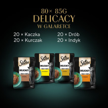SHEBA Delicacy paukštienos skonio drebučiuose - šlapias kačių ėdalas - 80 x 85 g