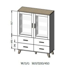 Vitrina LOTTA 2D4D wotan ąžuolas + matinė juoda