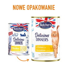 BUTCHER\'S Delicious Dinners vištienos drebučių gabalėliai - šlapias kačių ėdalas - 400 g BUTCHER\'S Delicious Dinners vištienos drebučių gabalėliai - šlapias kačių ėdalas - 400 g