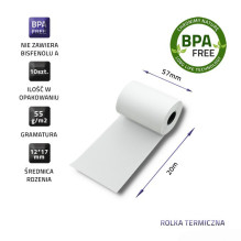 Qoltec 51896 terminis ritinėlis 57 x 20, 55 g / m2, 10 vnt., be BPA Qoltec 51896 terminis ritinėlis 57 x 20, 55 g / m2, 10 vnt., be BPA