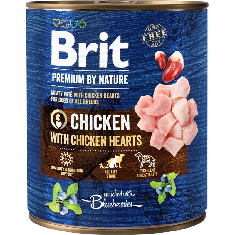 BRIT Premium by Nature vištiena su širdelėmis - šlapias šunų ėdalas - 800 g