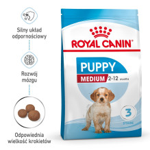 „Royal Canin Medium Puppy“ sausas maistas šuniukams, 4 kg, su kukurūzais ir paukštiena.