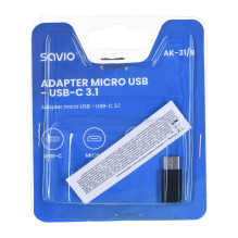 Savio AK-31 / B kabelio sąsaja / lyčių adapteris Micro USB USB 3.1 Typ C, juodas