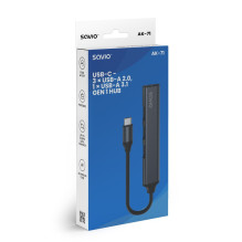 SAVIO AK-71 USB-C šakotuvas - 3 x USB-A 2.0, 1 x USB-A 3.0, 4 viename, 5 Gbps