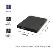 Qoltec 51858 išorinis DVD-RW įrašymo įrenginys, USB 2.0, juodas