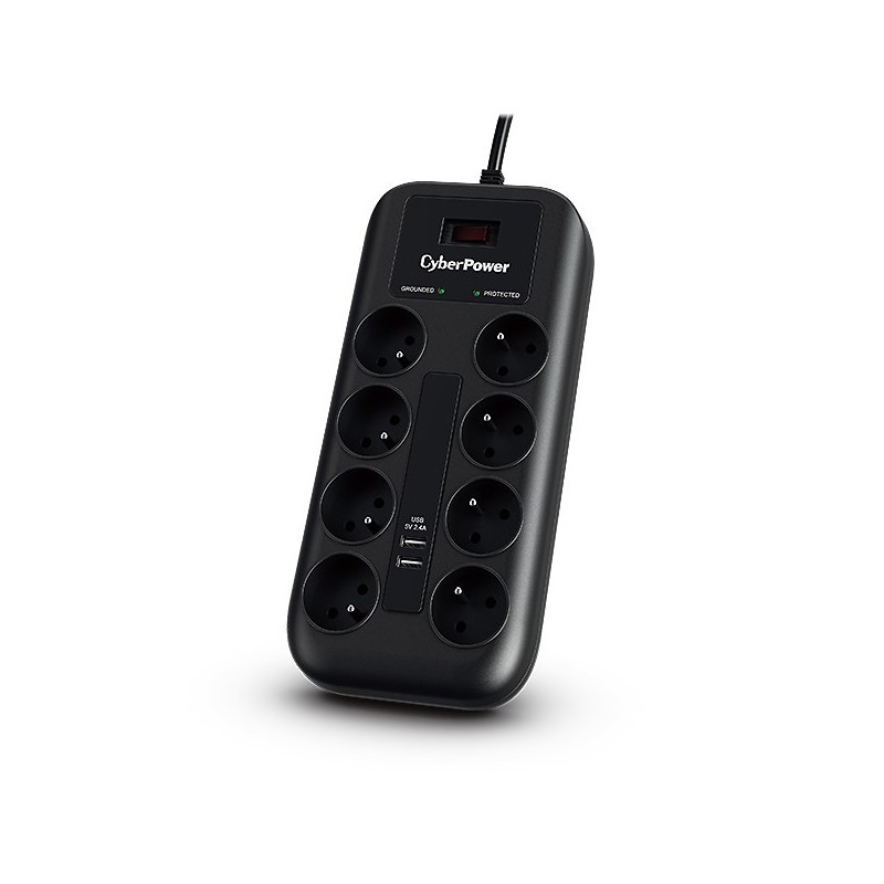 CyberPower Tracer III P0820SUF0-FR surge protector Black 8 AC outlet(s) 200 - 250 V 1.8 m