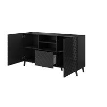 ABETO chest of drawers 150x42x82 gloss black / black ABETO chest of drawers 150x42x82 gloss black / black