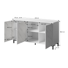 MARMO 3D komoda 150x45x80.5 cm balta matinė / marmuro balta MARMO 3D komoda 150x45x80.5 cm balta matinė / marmuro balta