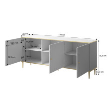 GLAMOUR chest 180x40x75.5 cm black matt + gold GLAMOUR chest 180x40x75.5 cm black matt + gold