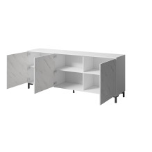 MARMO 3D komoda 200x45x80,5 cm balta matinė / marmuro balta