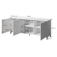 MARMO 3D chest of drawers 200x45x80,5 cm white matt / marble white MARMO 3D chest of drawers 200x45x80,5 cm white matt / marble white