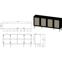 JUTA 4D komoda 4D 200x39,5x90 juoda + linolis kalabrija JUTA 4D komoda 4D 200x39,5x90 juoda + linolis kalabrija