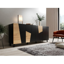 ETNA komoda 200x42x82 juoda matinė + ąžuolo dirbiniai ETNA komoda 200x42x82 juoda matinė + ąžuolo dirbiniai