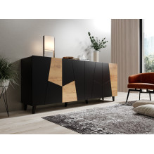 ETNA komoda 200x42x82 juoda matinė + ąžuolo dirbiniai ETNA komoda 200x42x82 juoda matinė + ąžuolo dirbiniai