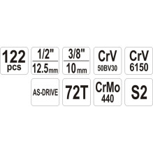 Yato YT-38901 įrankių rinkinys XXL 1 / 4-1 / 2' 122 prekės Yato YT-38901 įrankių rinkinys XXL 1 / 4-1 / 2' 122 prekės