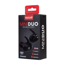 MAXELL MINI DUO belaidės ausinės su įkrovimo dėklu, juodos
