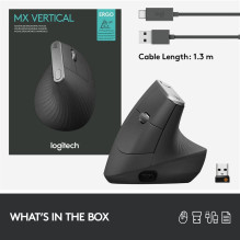 „Logitech MX Vertical Advanced Ergonimic“ pelė, belaidė RF + „Bluetooth“, optinė, 4000 DPI, dešiniarankiams
