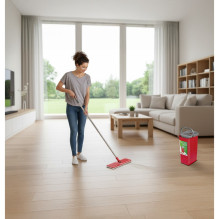 Plokščia šluostė + kibiras + teleskopinis kotas + 2 mikropluošto šluostės, 5,7 l talpos grindų valymo rinkinys su besisu
