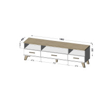 Cama RTV stovas LOTTA 180 cm baltas + sonoma ąžuolas Cama RTV stovas LOTTA 180 cm baltas + sonoma ąžuolas