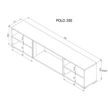 RTV spintelė POLO 200x33x50.5 balta + židinys juodas