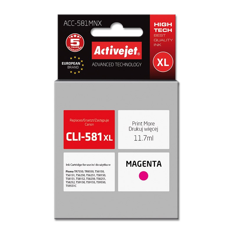 Activejet ACC-581MNX ink (replacement for Canon CLI-581XLM Supreme 11,70 ml magenta)