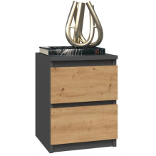 Topeshop M2 ANTRACYT / ARTISAN naktinis staliukas / naktinis staliukas su 2 stalčiais Antracito, Ąžuolo, Mediena Topeshop M2 ANTRACYT / ARTISAN naktinis staliukas / naktinis staliukas su 2 stalčiais Antracito, Ąžuolo, Mediena