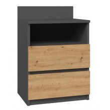 Topeshop M1 ANTRACYT / ARTISAN naktinis staliukas su 2 stalčiais, ąžuolas Topeshop M1 ANTRACYT / ARTISAN naktinis staliukas su 2 stalčiais, ąžuolas
