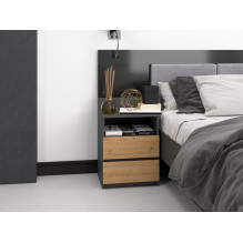 Topeshop M1 ANTRACYT / ARTISAN naktinis staliukas su 2 stalčiais, ąžuolas Topeshop M1 ANTRACYT / ARTISAN naktinis staliukas su 2 stalčiais, ąžuolas