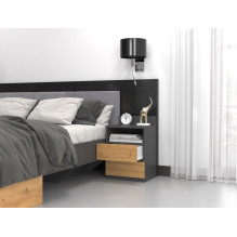 Topeshop M1 ANTRACYT / ARTISAN naktinis staliukas su 2 stalčiais, ąžuolas Topeshop M1 ANTRACYT / ARTISAN naktinis staliukas su 2 stalčiais, ąžuolas