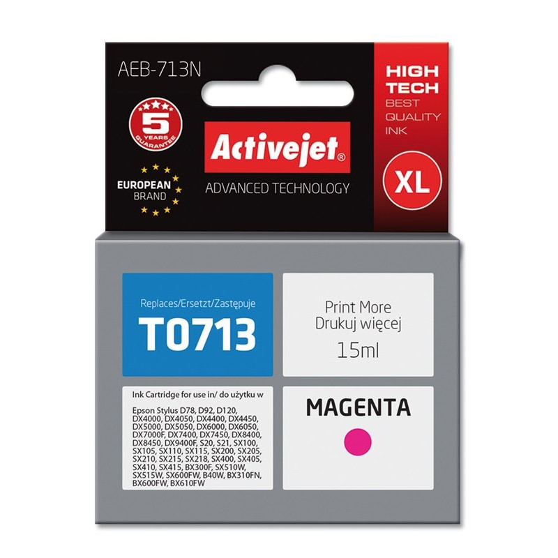 Activejet AEB-713N Ink (replacement for Epson T0713, T0893, T1003 Supreme 15 ml magenta)