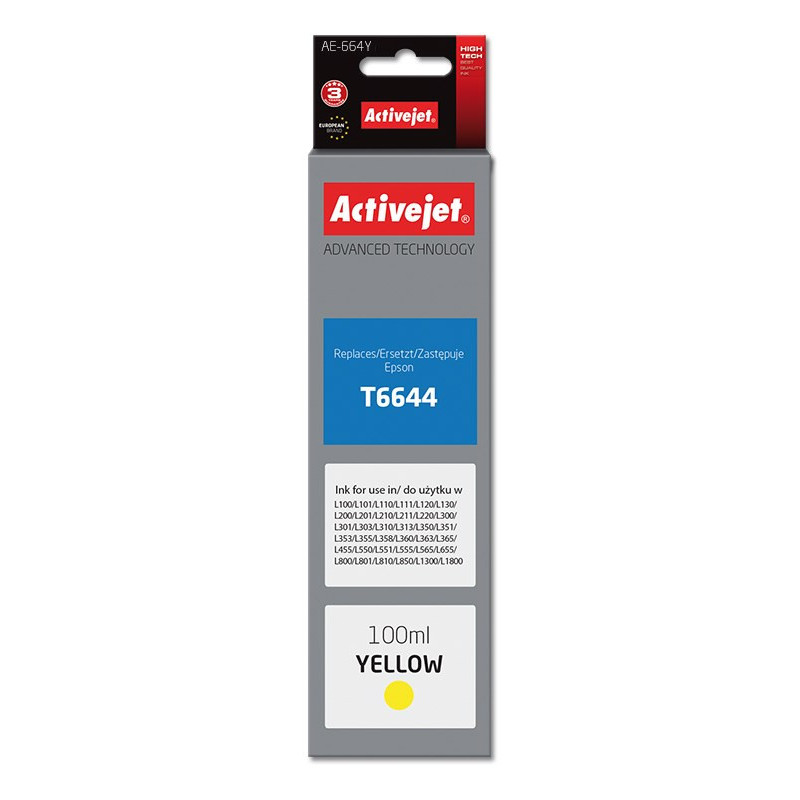 Activejet AE-664Y Ink Bottle (Replacement Epson T6644 Supreme 100 ml Yellow)