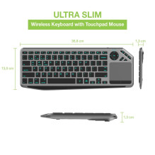 „Techly ICTB9801TB“ klaviatūra, universali, belaidė RF ir „Bluetooth“, QWERTY, JAV anglų, juoda