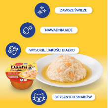 INABA Dashi Delights vištienos, tuno ir lašišos sultinys - kačių skanėstas - 70 g INABA Dashi Delights vištienos, tuno ir lašišos sultinys - kačių skanėstas - 70 g