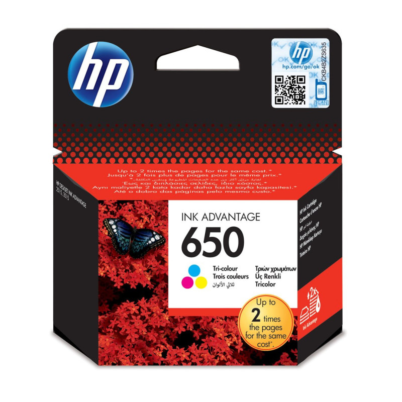 HP 650 originali žydra, rausva, geltona (1 vnt.)