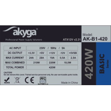 Akyga AK-B1-420 maitinimo blokas 420 W 20+4 kontaktų ATX ATX pilkas Akyga AK-B1-420 maitinimo blokas 420 W 20+4 kontaktų ATX ATX pilkas