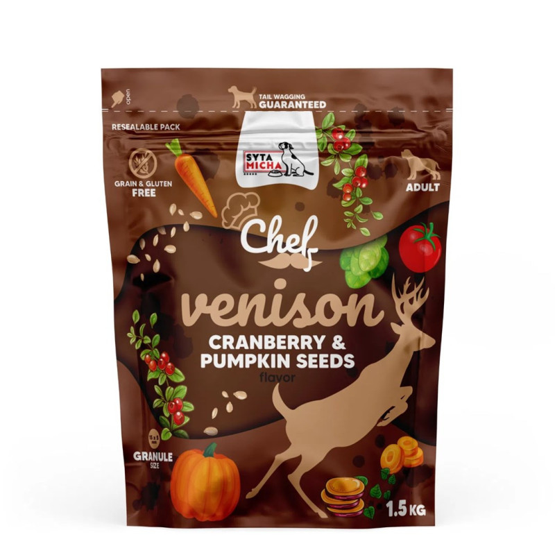 SYTA MICHA Chef elnienos ėdalas su spanguolėmis ir moliūgų sėklomis - sausas šunų ėdalas - 1,5 kg