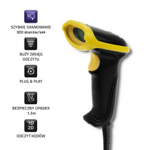 Qoltec 50867 lazerinis skaitytuvas 1D, 2D, USB, juodas