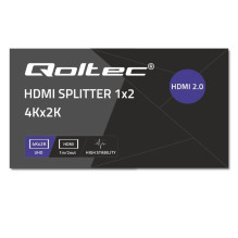 „Qoltec 51797“ aktyvus HDMI skirstytuvas, 2 x HDMI 4K x 2K, 6 Gb/s, 60 Hz „Qoltec 51797“ aktyvus HDMI skirstytuvas, 2 x HDMI 4K x 2K, 6 Gb/s, 60 Hz