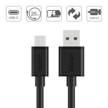 UNITEK USB CABLE USB-A — USB-C 25CM, Y-C480BK UNITEK USB CABLE USB-A — USB-C 25CM, Y-C480BK