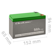 Qoltec 53031 AGM akumuliatorius, 12 V, 9 Ah Qoltec 53031 AGM akumuliatorius, 12 V, 9 Ah