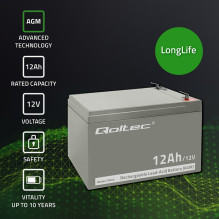 Qoltec 53049 AGM battery , 12V , 12Ah