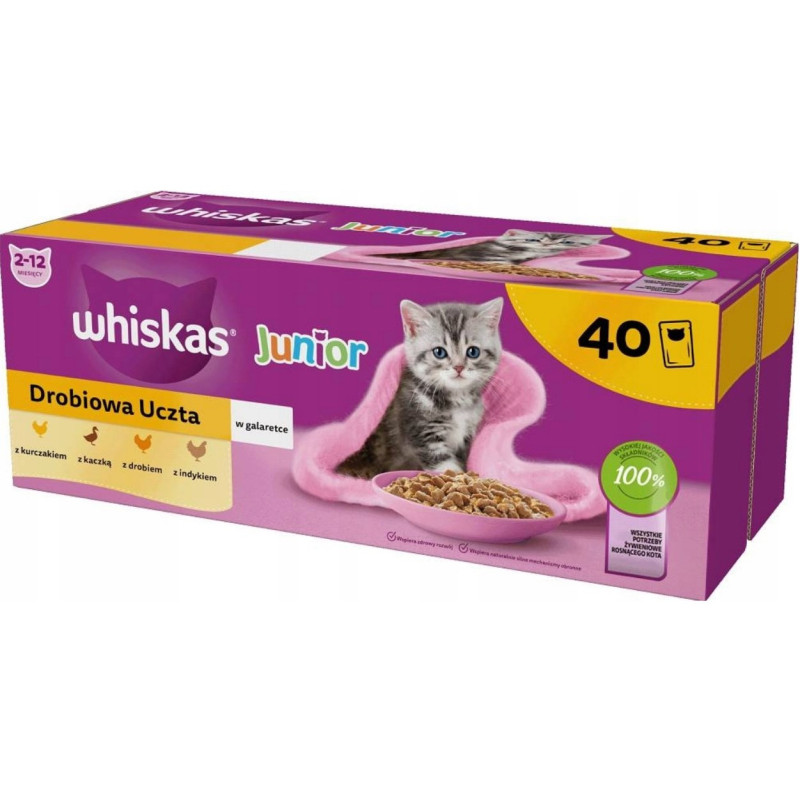 WHISKAS Junior paukštienos ėdalas drebučiuose - šlapias kačių ėdalas - 40 x 85 g