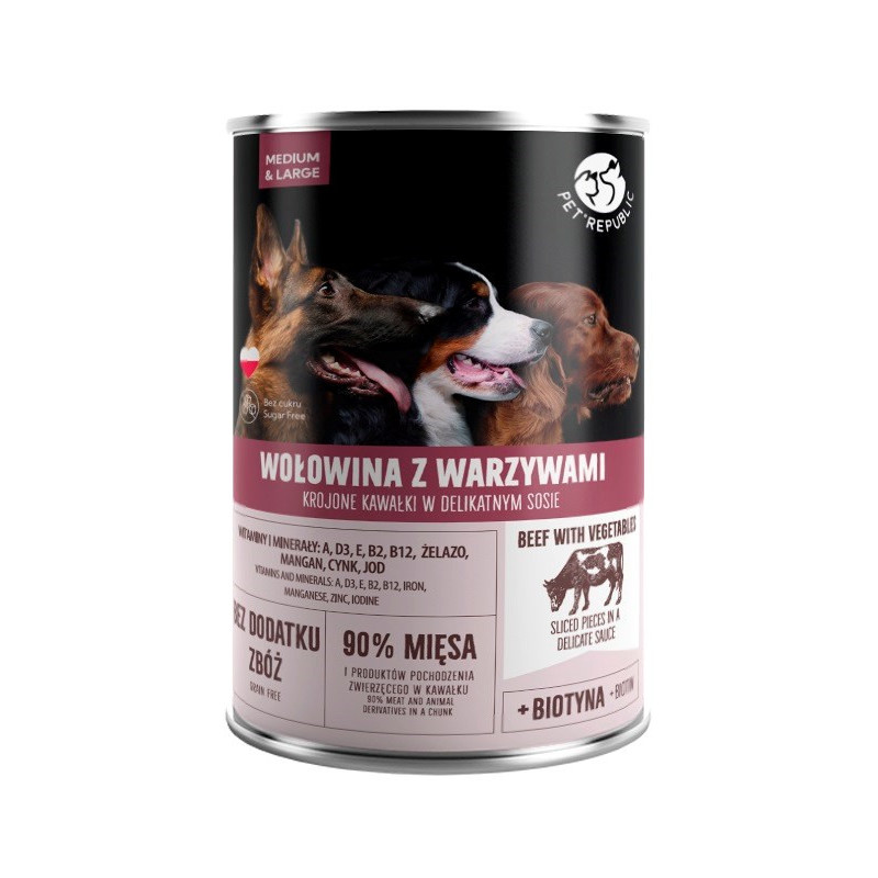 PET REPUBLIC šlapias šunų ėdalas vidutinio ir didelio svorio suaugusioms šunims su jautiena ir daržovėmis - 1250 g