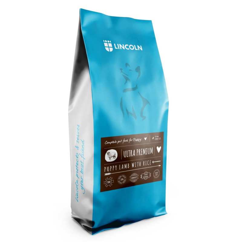LINCOLN Ultra premium šuniukų sausas ėdalas su ėriena ir ryžiais, 12 kg