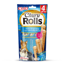 INABA Churu Rolls vištienos suktinukai su tunu ir šukutėmis - kačių skanėstai - 4x10 g
