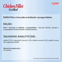 INABA Grilyje keptos vištienos filė – ypač minkšta šukutės skonio sultinyje – kačių skanėstai – 25 g