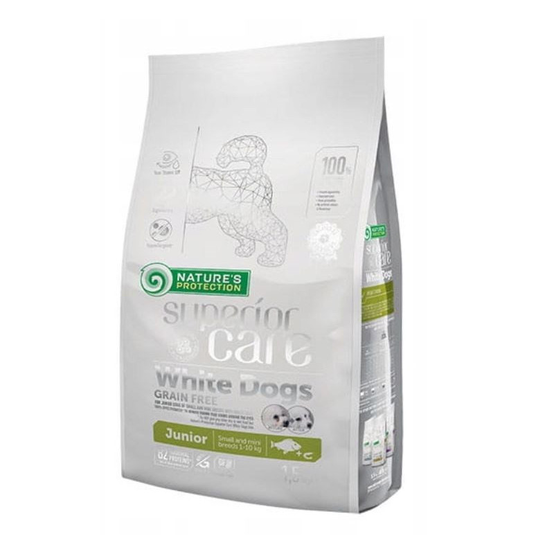 NATURE\'S PROTECTION Superior Care White Dogs Grain Free Junior Small Białoryba - sausas ėdalas šuniukams - 1,5 kg