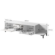 RTV Cabinet MARMO 2D1S1K 195x40x47.5 cm white matt / marble white RTV Cabinet MARMO 2D1S1K 195x40x47.5 cm white matt / marble white